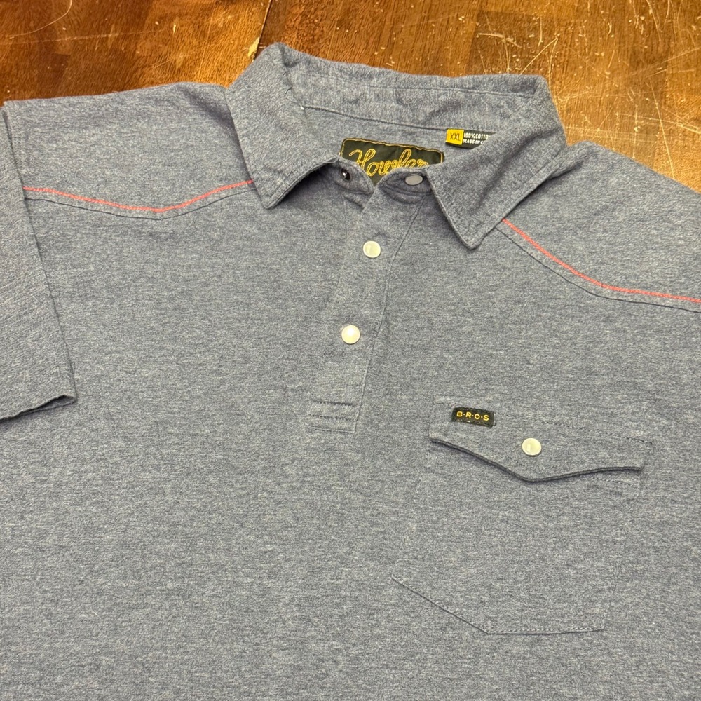 Howler Brothers Polo Shirt Mens XXL Blue Western Yoke Snap Pocket Cotton